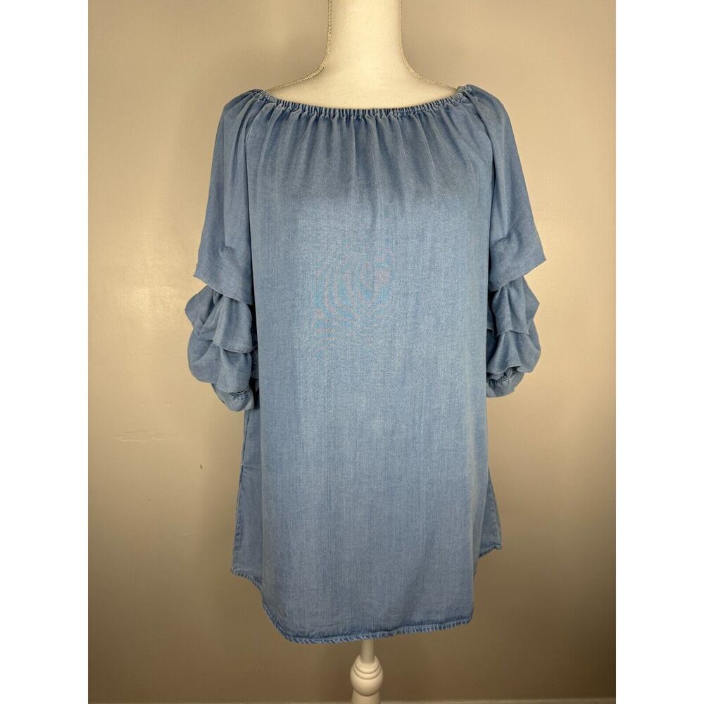Zara Chambray Off Shoulder Ruffle Sleeve Mini Dress Size Small